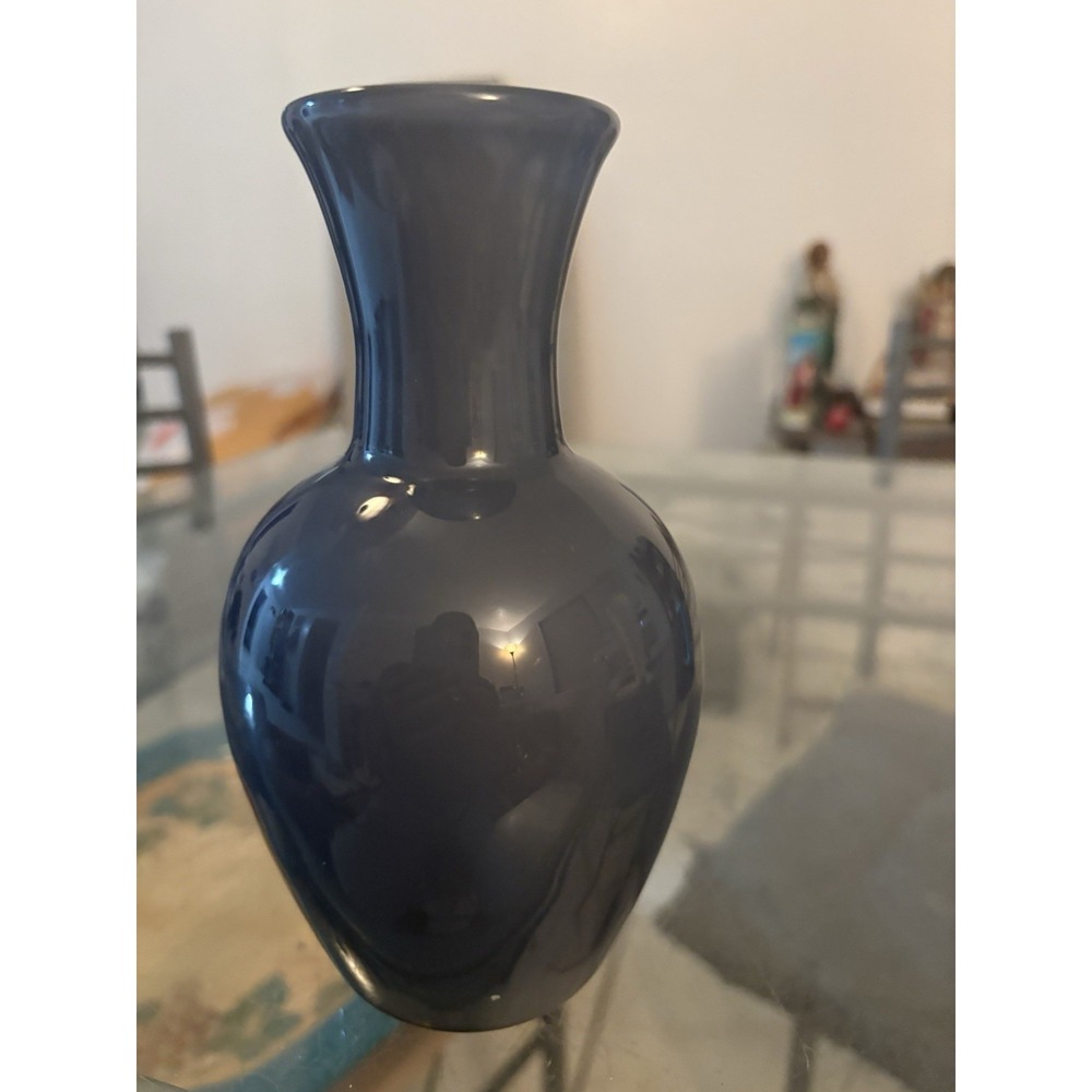 VTG Laslo For Mikasa Japan Cobalt Blue Gray Glass Vase Flared Rim 8"